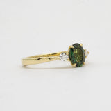 Peacock Blue/Green Oval Sapphire Engagement Ring with Round Diamonds