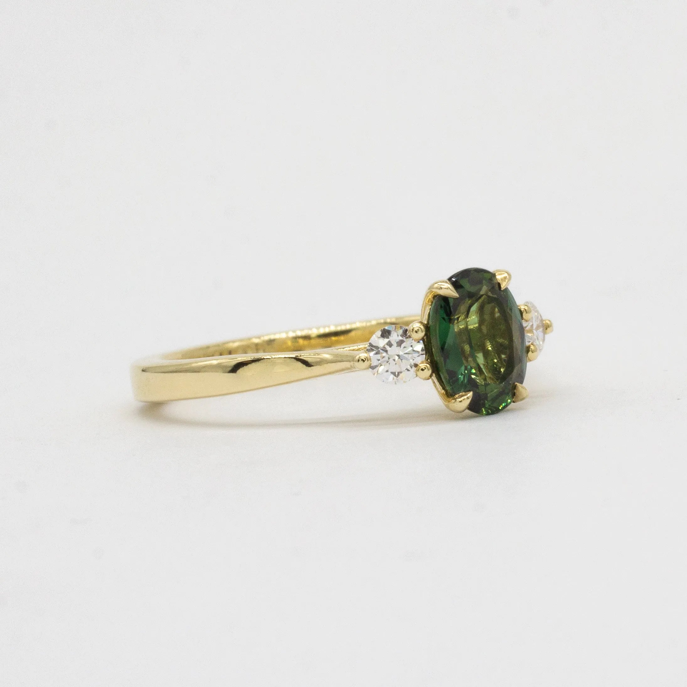 Peacock Blue/Green Oval Sapphire Engagement Ring with Round Diamonds