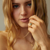 Peacock Blue/Green Oval Sapphire Engagement Ring with Round Diamonds