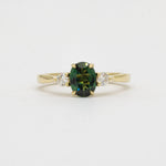 Peacock Blue/Green Oval Sapphire Engagement Ring with Round Diamonds