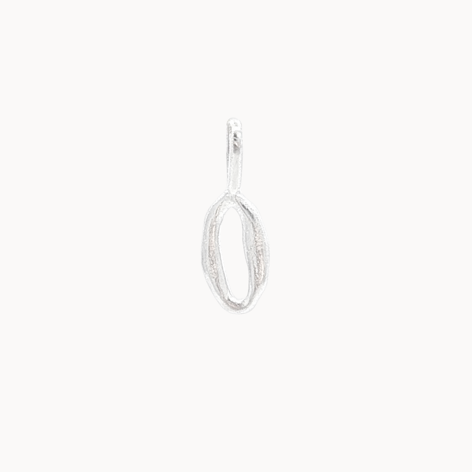 Silver 0 number pendant on a white background