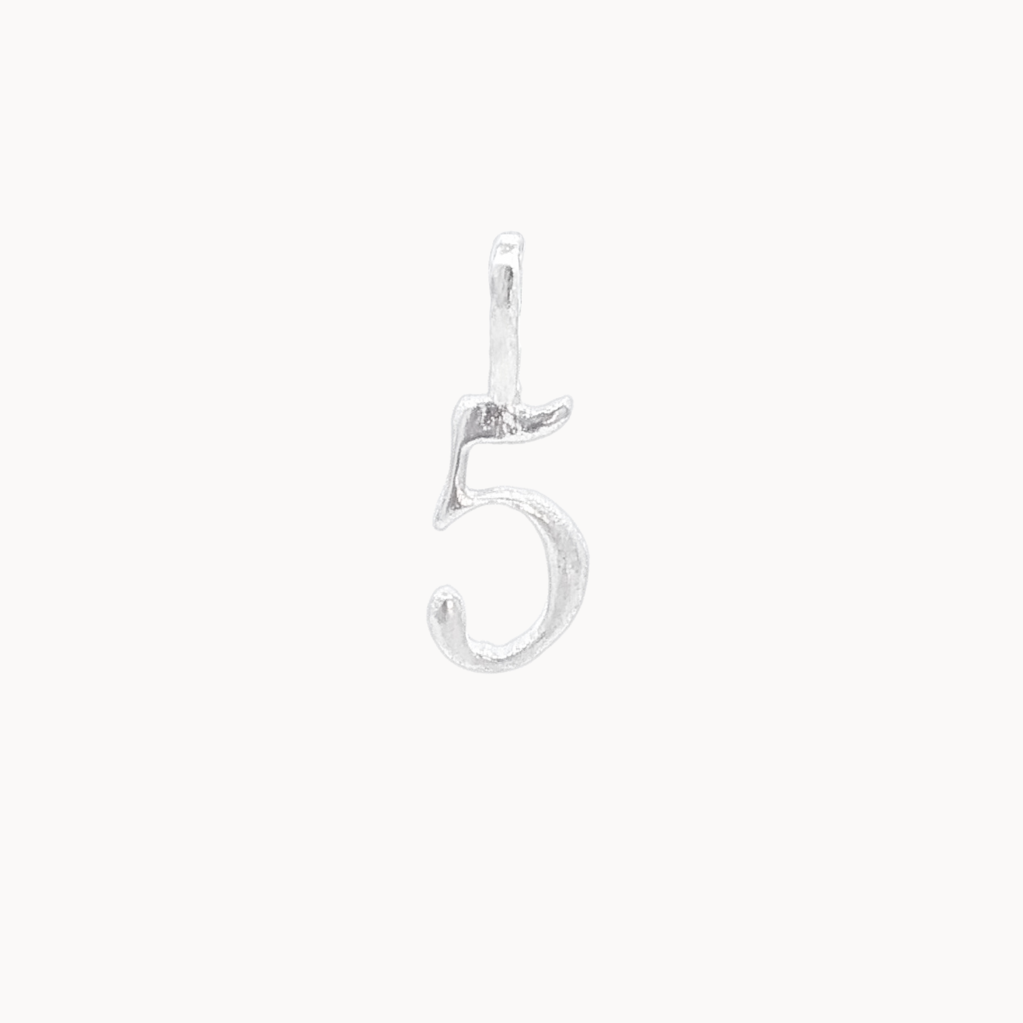 Silver number '5' pendant on a white background