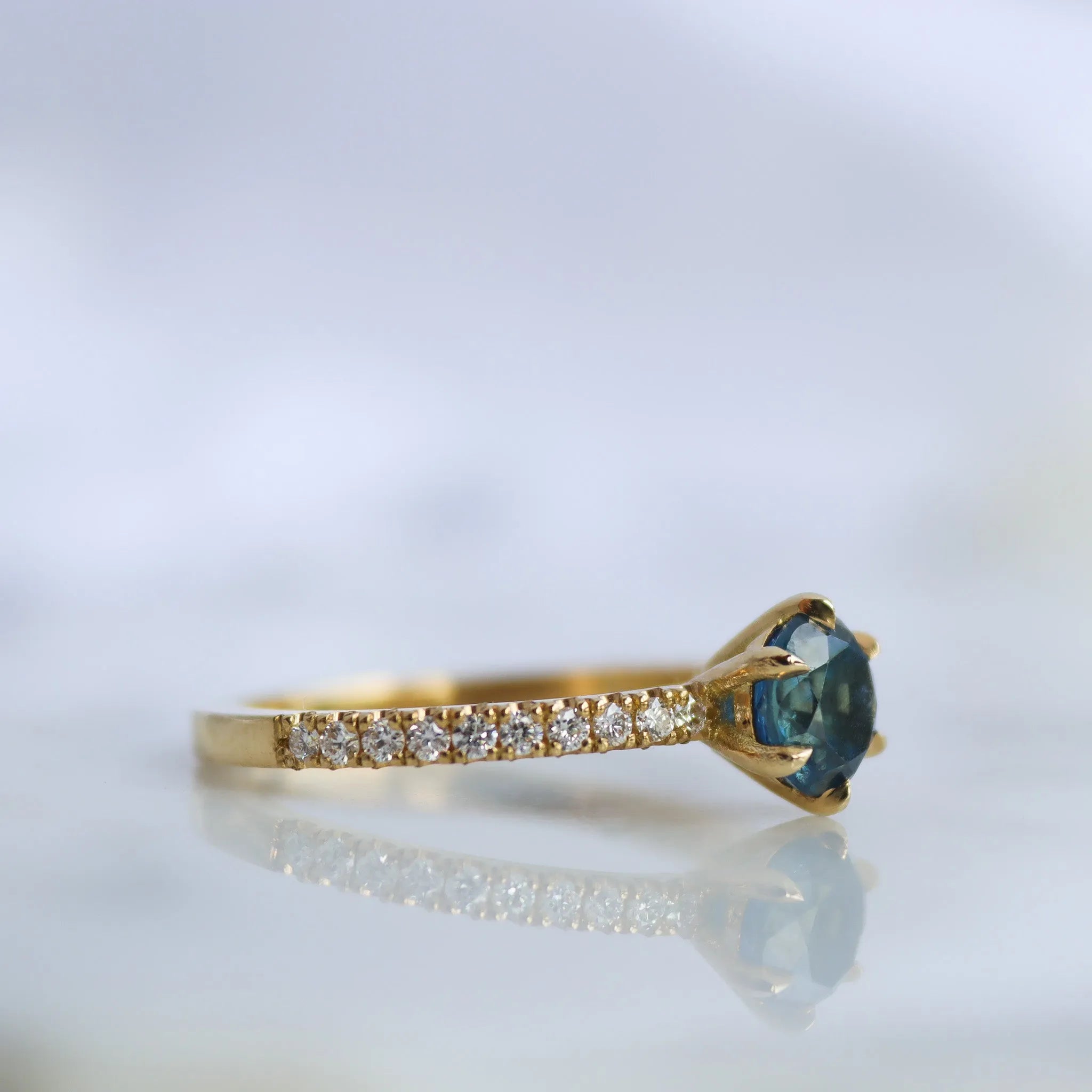 Round Blue Sapphire and Diamond Engagement Ring