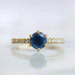 Round Blue Sapphire and Diamond Engagement Ring