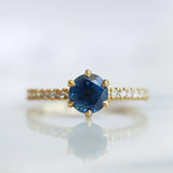 Round Blue Sapphire and Diamond Engagement Ring