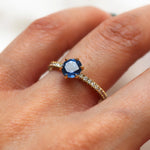 Round Blue Sapphire and Diamond Engagement Ring