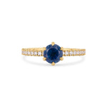 Round Blue Sapphire and Diamond Engagement Ring