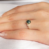 Round Green Sapphire Engagement Ring with Scattered Diamonds