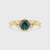 Round Green Sapphire Engagement Ring with Scattered Diamonds