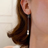 Silver Chain Pearl Drop Hook Earrings