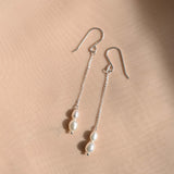 Silver Chain Pearl Drop Hook Earrings