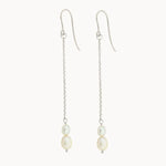Silver Chain Pearl Drop Hook Earrings