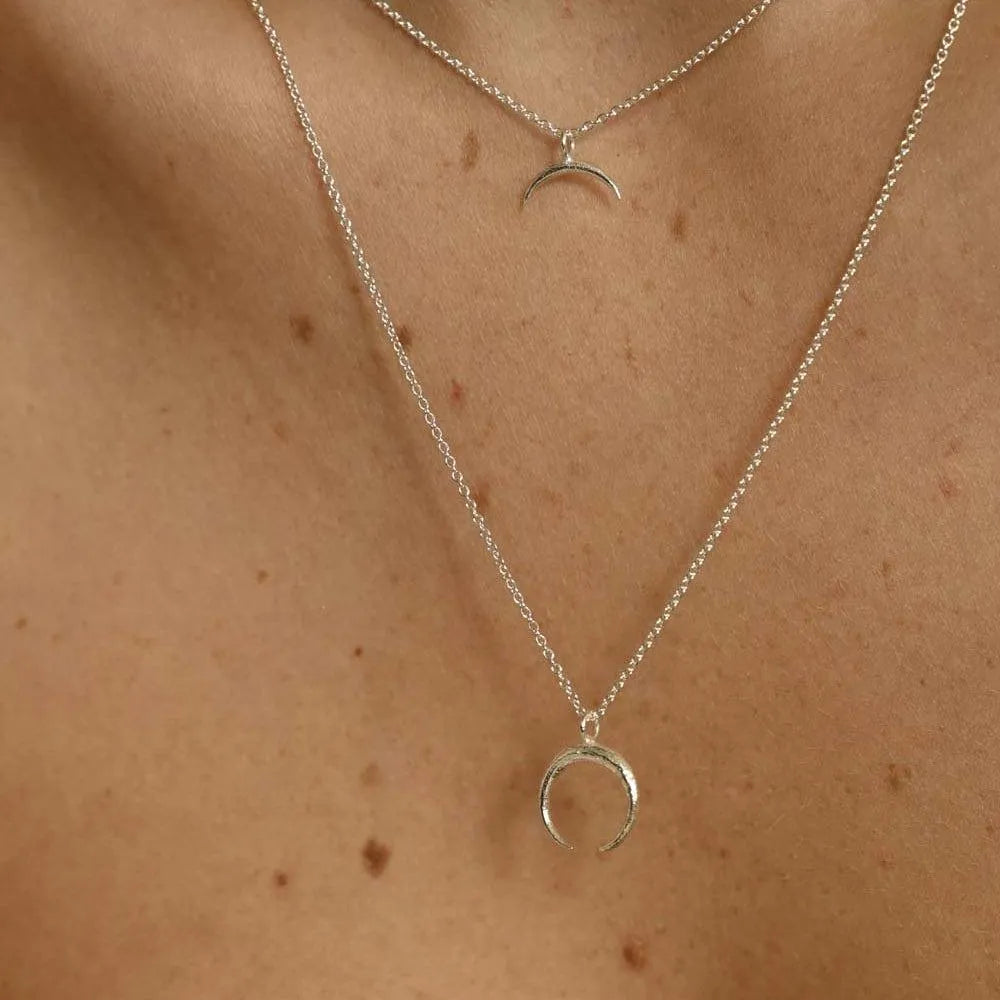 Silver Dainty Eclipse Pendant Necklace