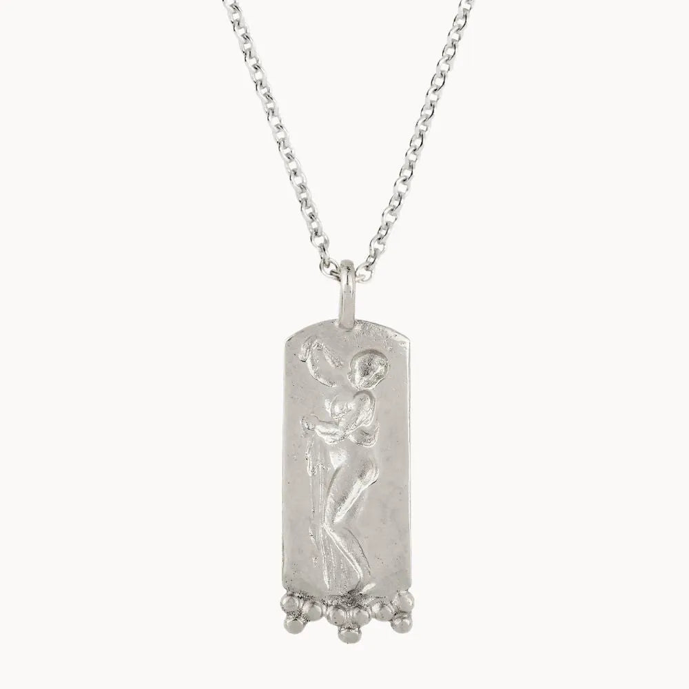 Silver Goddess Aphrodite Rectangle Pendant Necklace