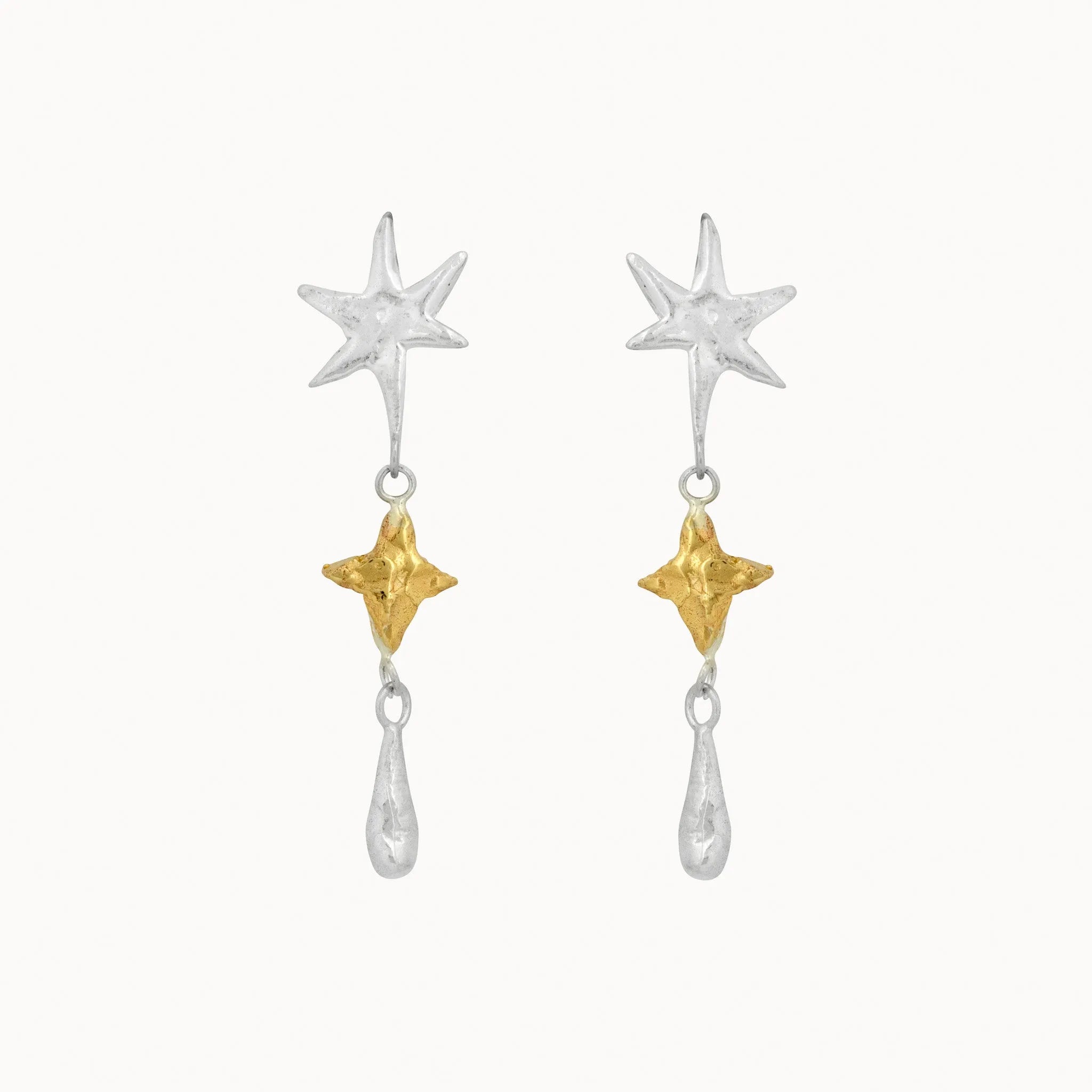 Silver & Gold Shooting Star Dangle Earrings