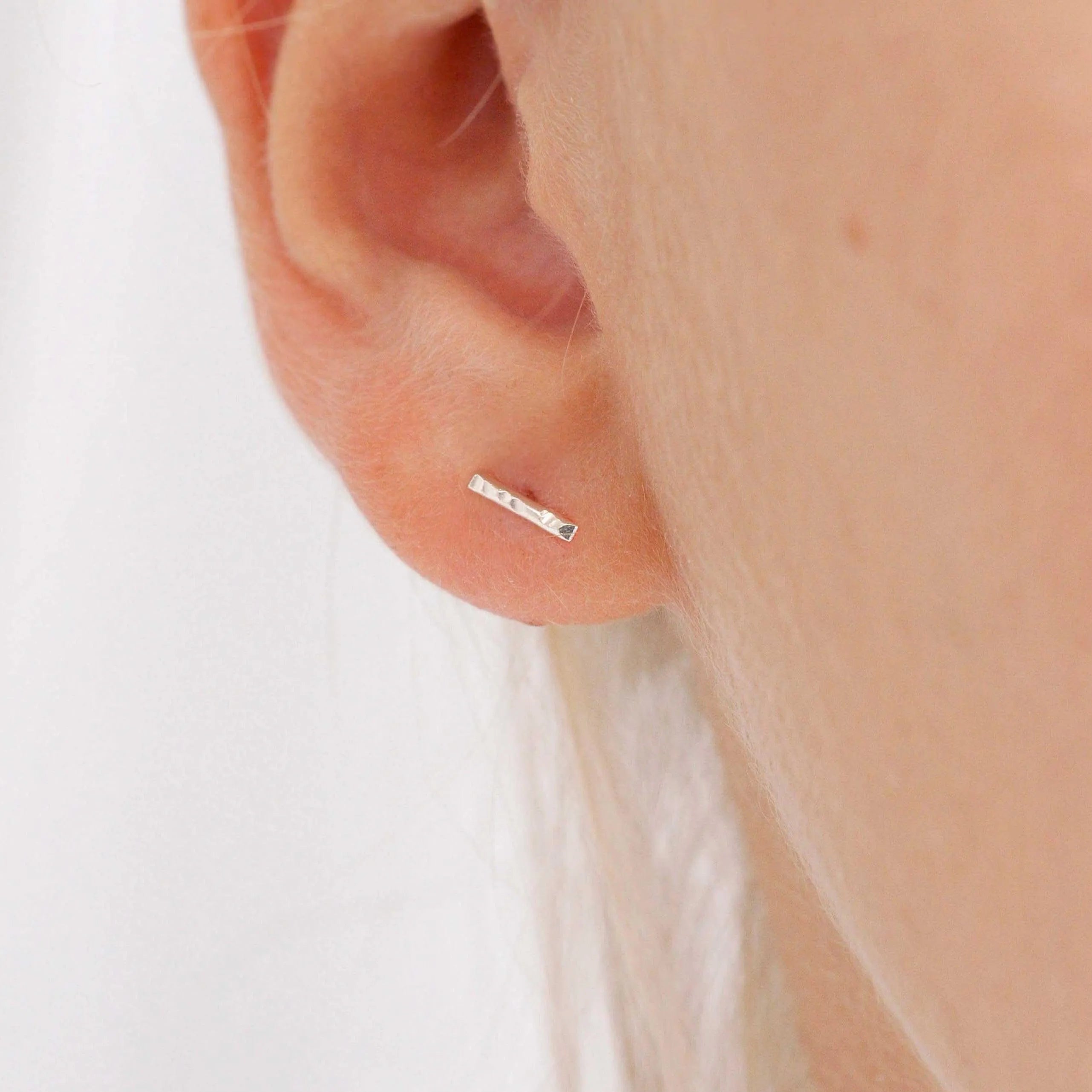 Silver Hammered Bar Earrings