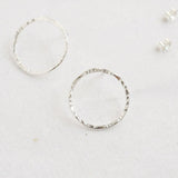 Silver Hammered Large Circle Stud Earrings
