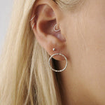 Silver Hammered Large Circle Stud Earrings