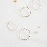 Silver Hammered Large Circle Stud Earrings