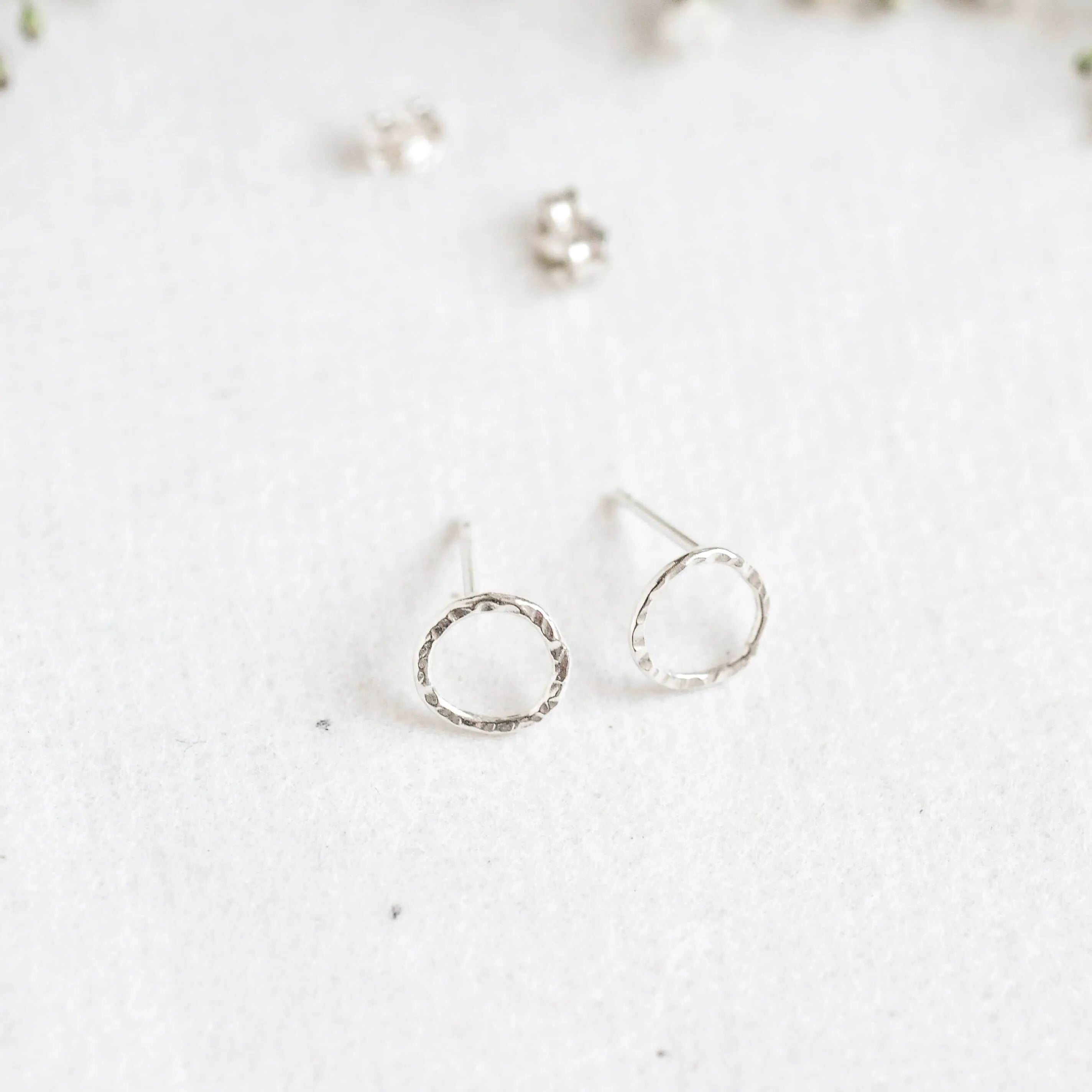 Silver Hammered Small Circle Stud Earrings