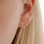 Silver Hammered Small Circle Stud Earrings