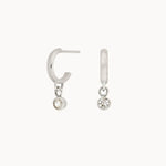 Silver Huggie Hoops With Diamond Charm