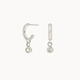 Silver Huggie Hoops With Diamond Charm