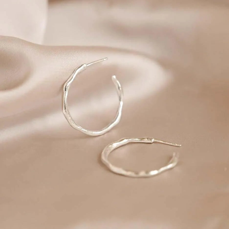 Silver Medium Organic Hoop Earrings