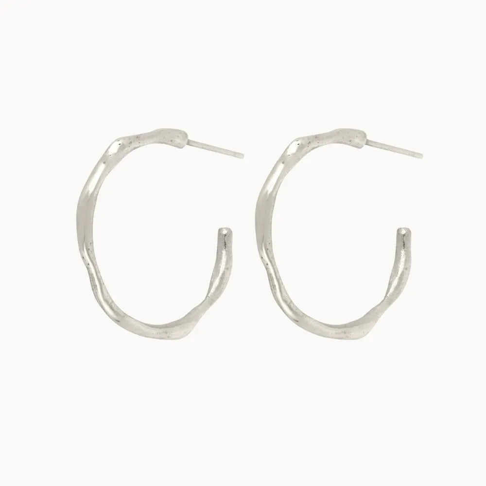 Silver Medium Organic Hoop Earrings