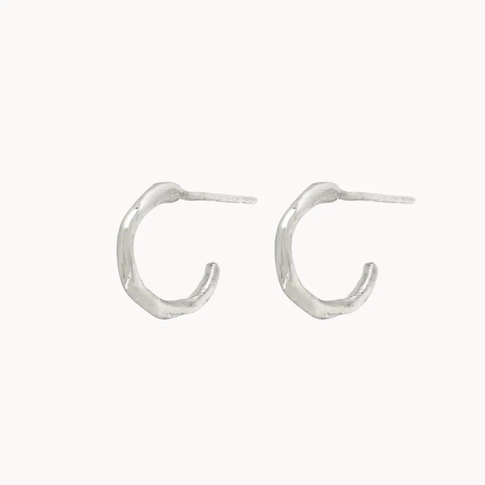 Silver Mini Organic Hoop Earrings