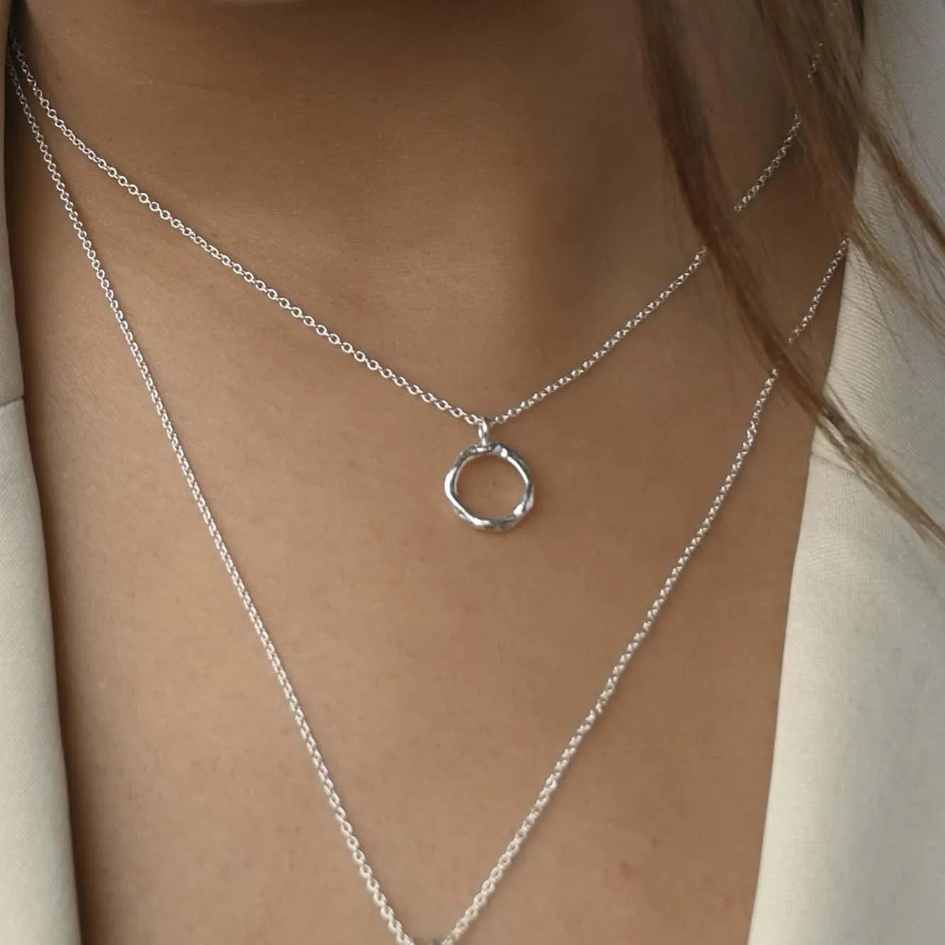 Silver Organic Circle Pendant Necklace