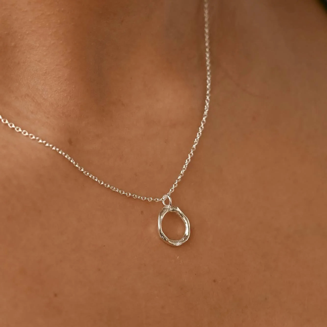 Silver Organic Circle Pendant Necklace