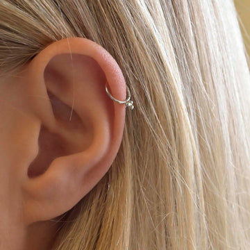Silver Ornate Cartilage Helix Hoop Earrings