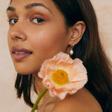 Silver Pearl Drop Huggie Hoop Earrings