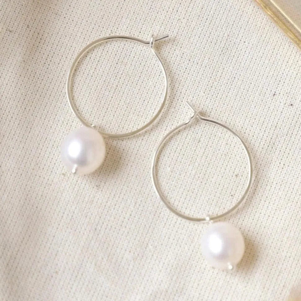 Silver Pearl Hoops