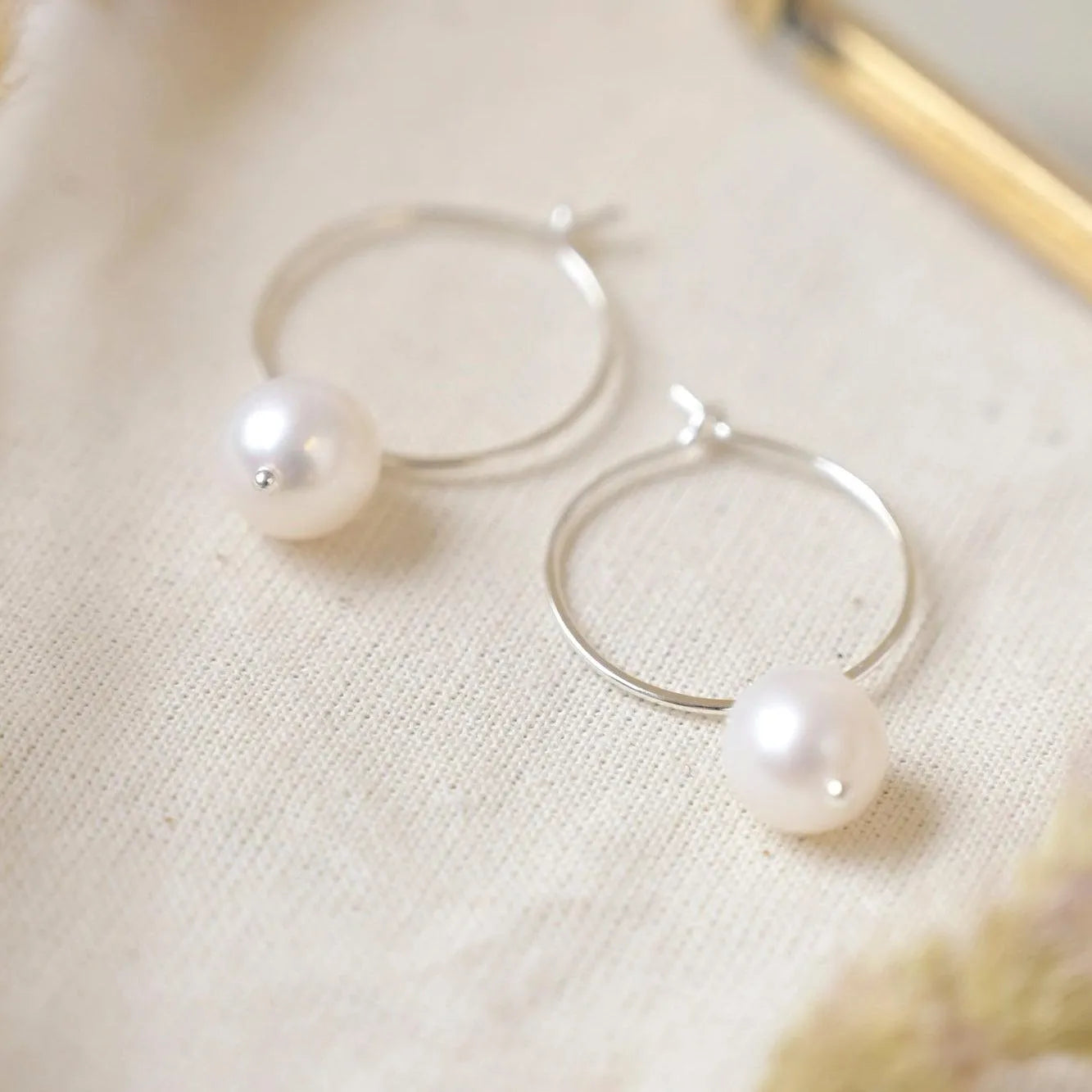 Silver Pearl Hoops