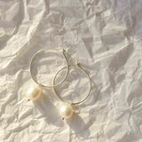 Silver Pearl Hoops