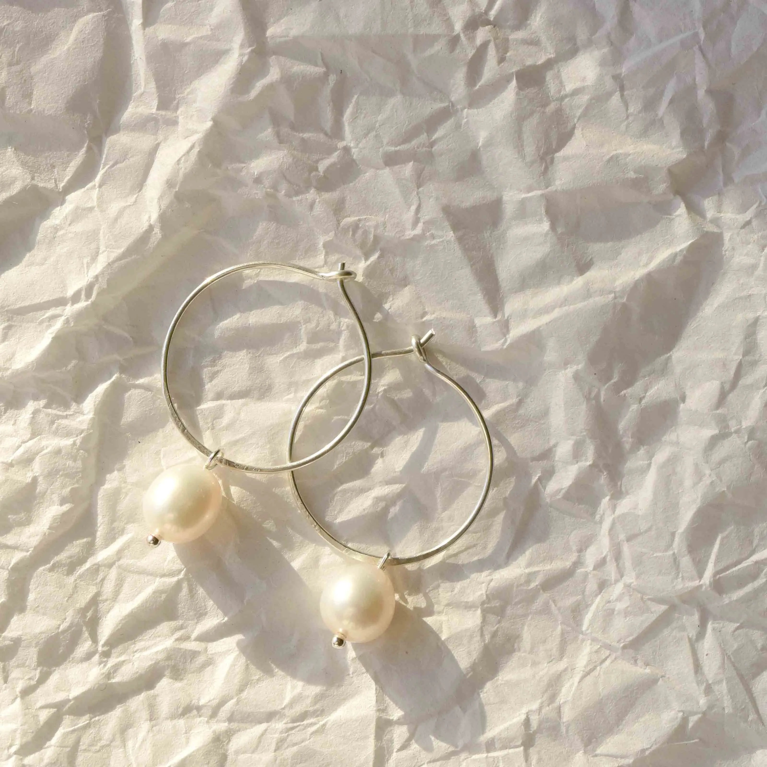 Silver Pearl Hoops