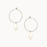 Silver Pearl Hoops