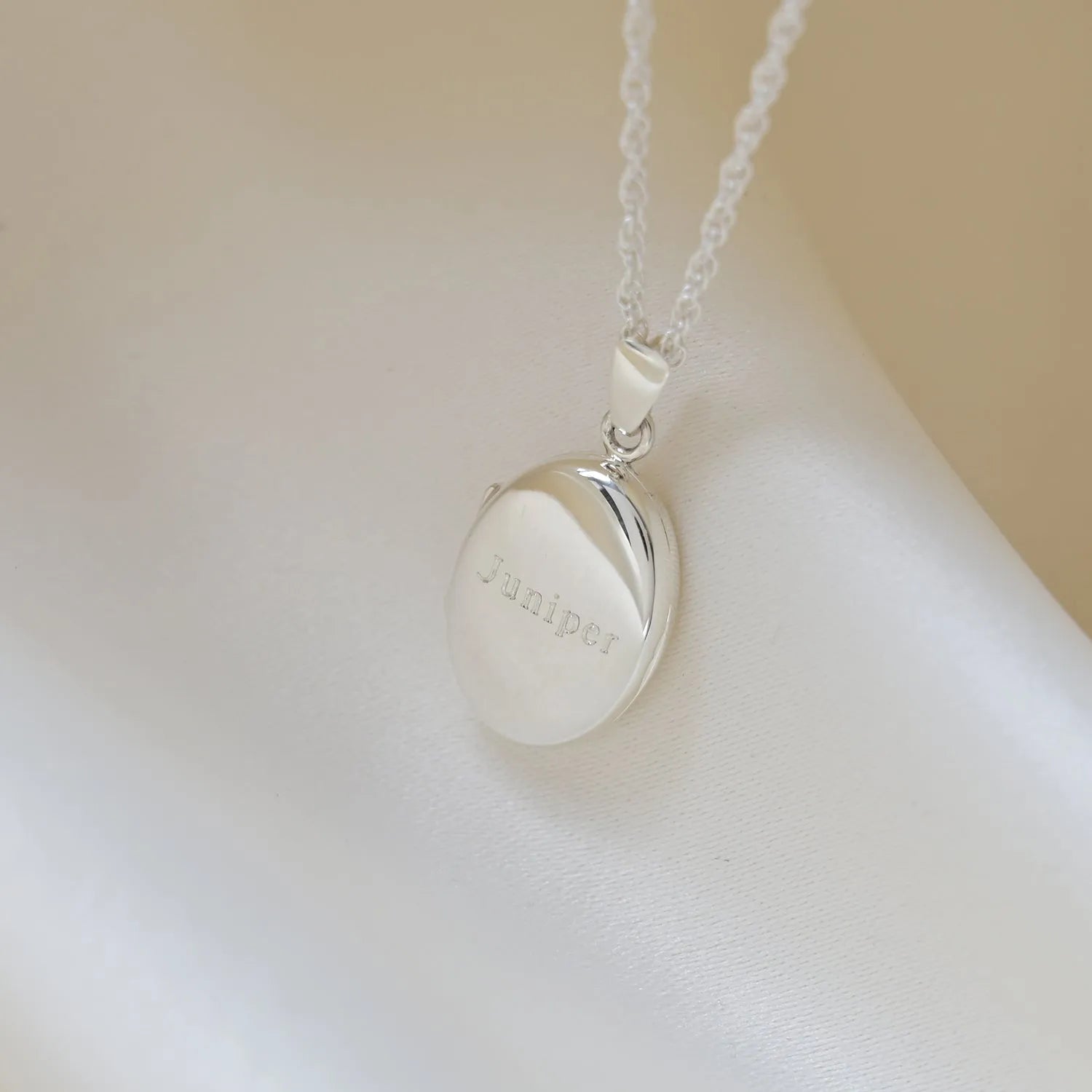 Silver Personalised Oval Locket Necklace