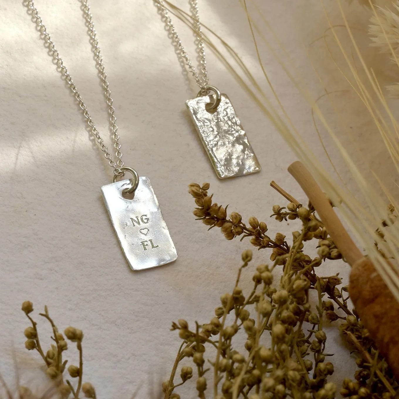 Silver Personalised Raw Rectangle Pendant Necklace