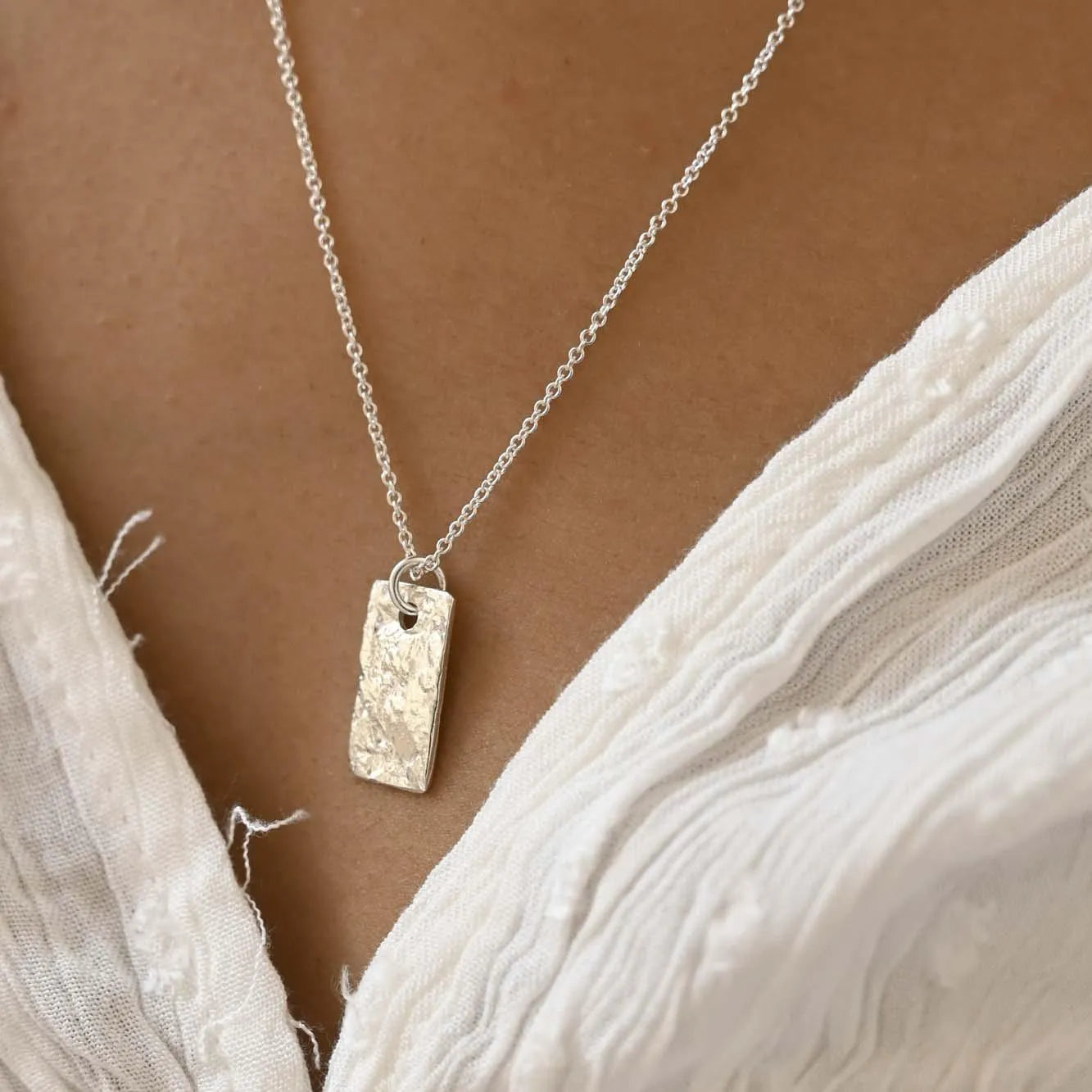 Silver Personalised Raw Rectangle Pendant Necklace