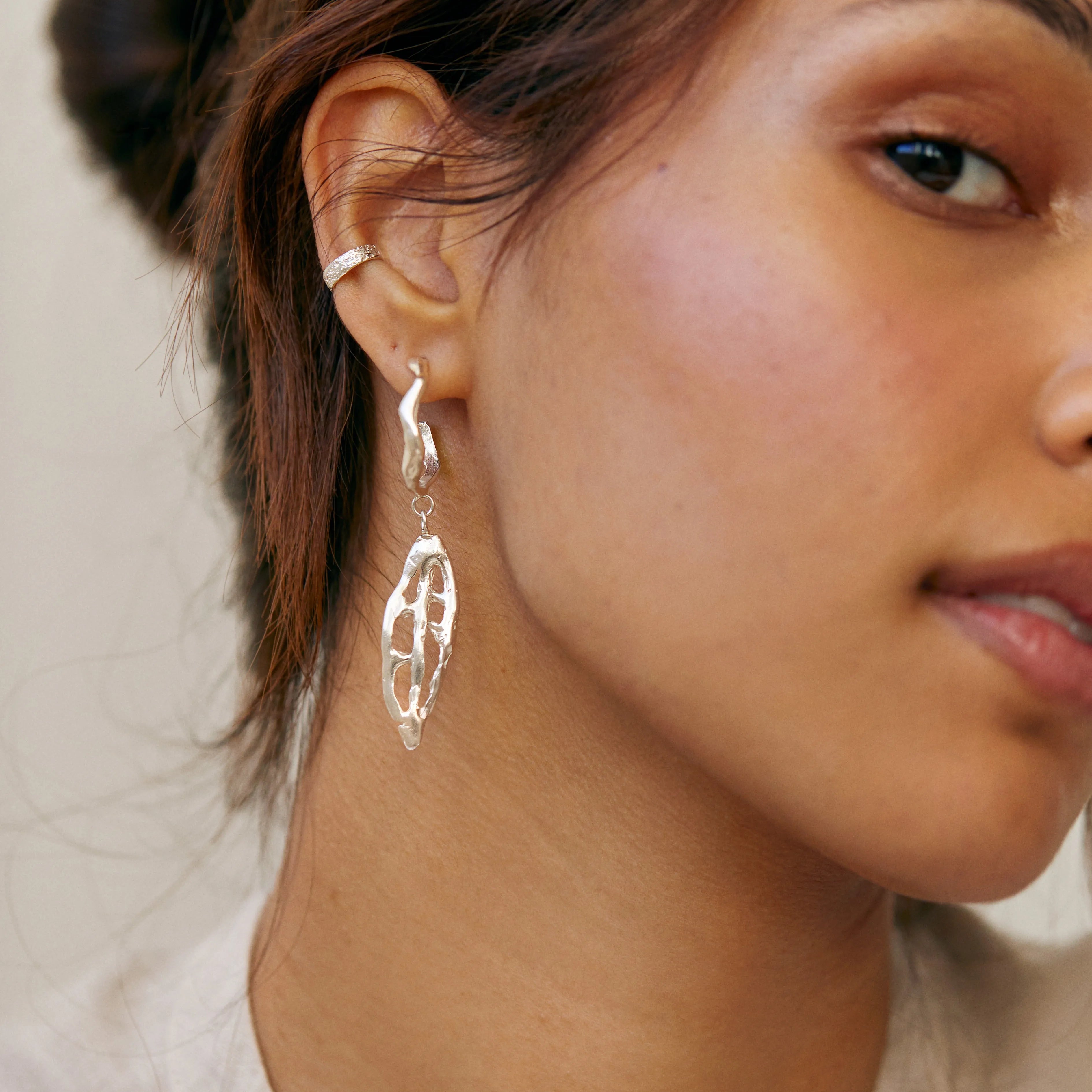 Silver Statement Leaf Hoops