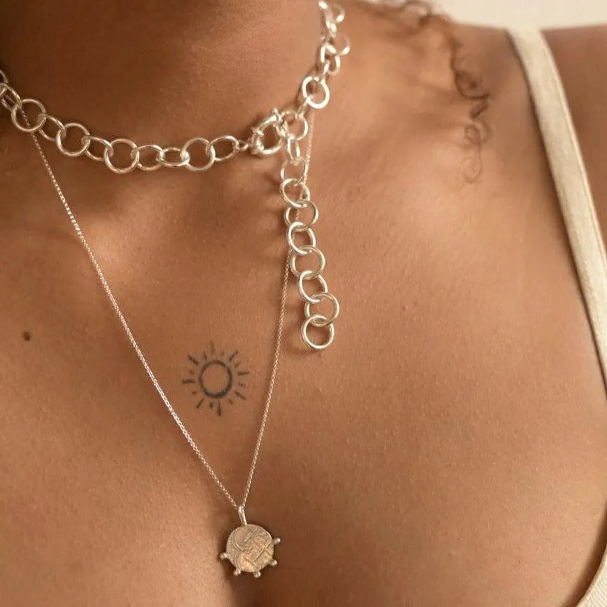 Silver Tesoro Coin Fragment Pendant Necklace