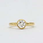 Solitaire Round Bezel Set Diamond Engagement Ring with Textured Band