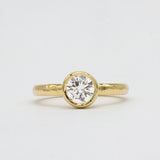 Solitaire Round Bezel Set Diamond Engagement Ring with Textured Band