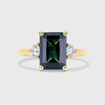 Statement Emerald Cut Green Sapphire Engagement Ring with Diamonds