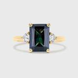 Statement Emerald Cut Green Sapphire Engagement Ring with Diamonds