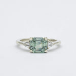 White Gold East-West Blue Emerald Cut Sapphire Engagement Ring