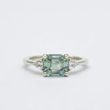 White Gold East-West Blue Emerald Cut Sapphire Engagement Ring